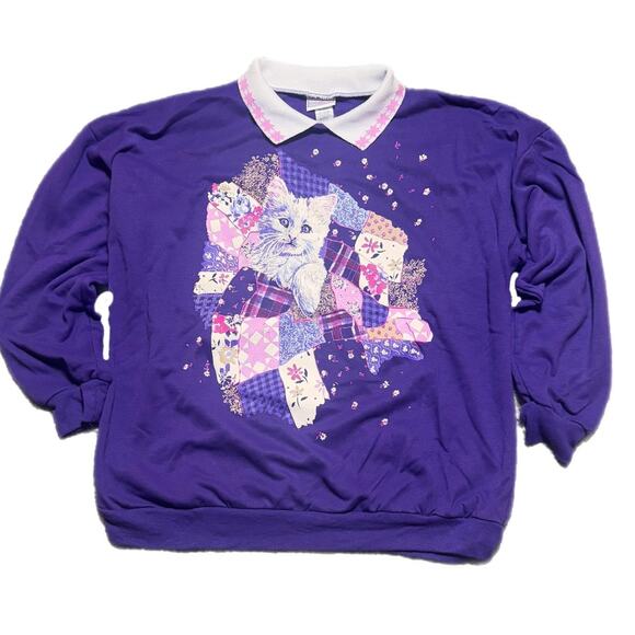 ACT III Tops - Purple  90s Kitten crewneck sweatshirt (large)